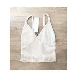 KOTN Cream Ribbed Knit Crop Tank